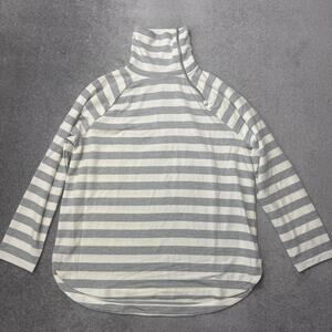 Lou & Grey Shirt Womens Large Gray Cream Stripe Turtleneck Raglan Soft Zip Top